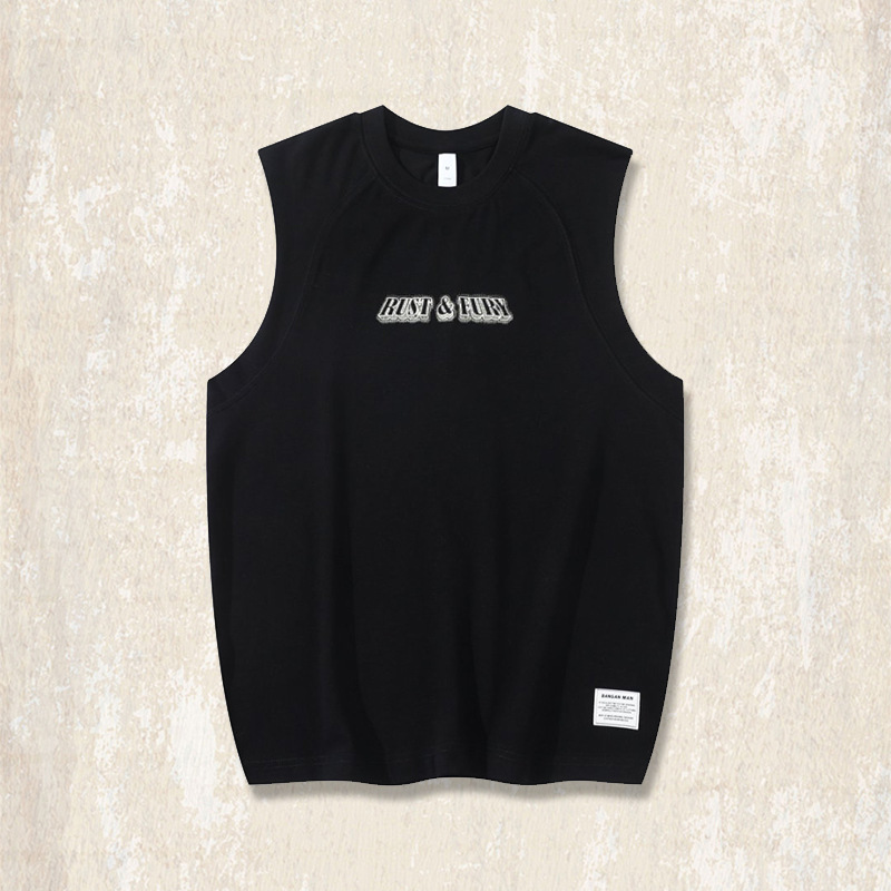 美式復古運動健身背心男款夏季寬鬆無袖男T恤潮牌坎肩上衣男