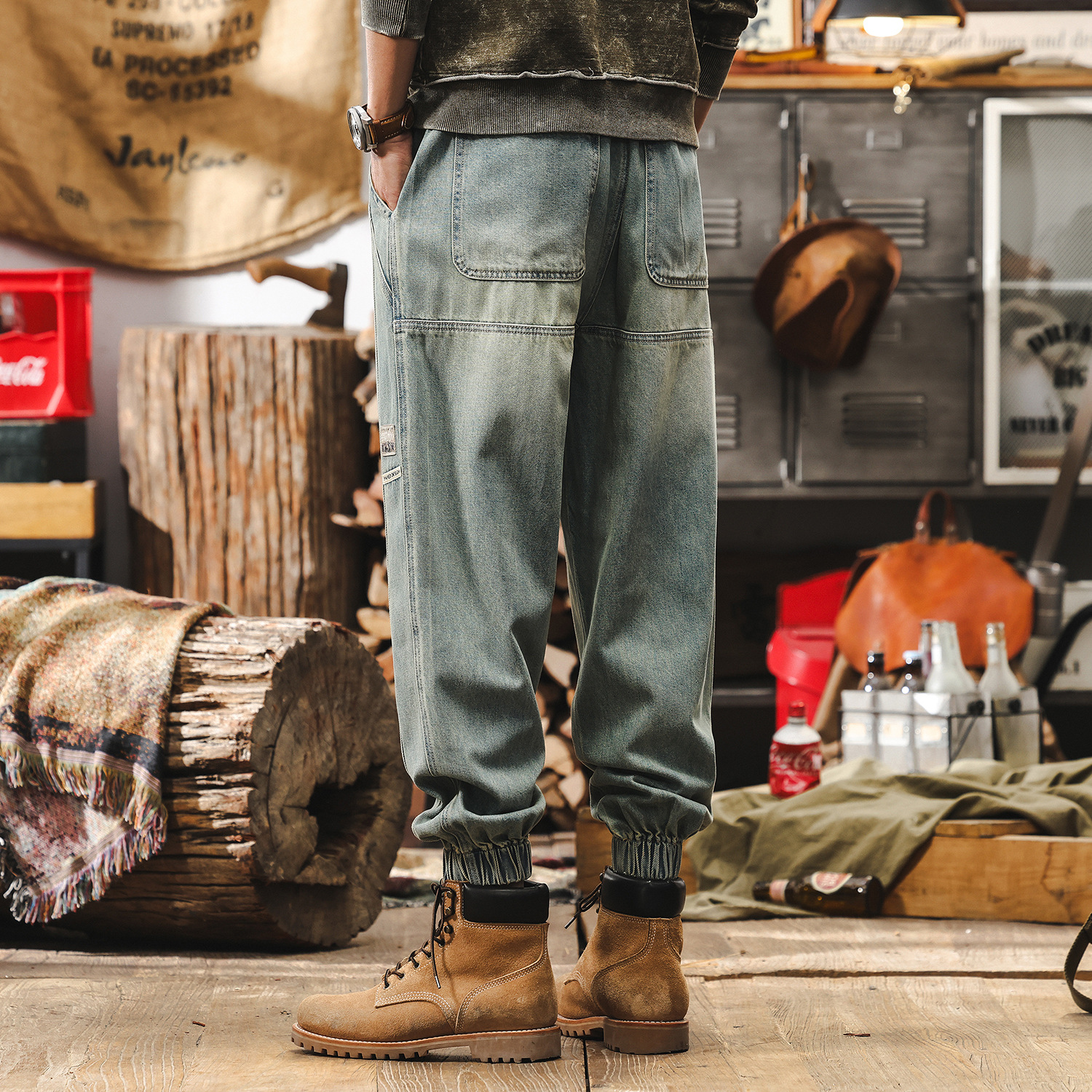 美式復古萊賽爾工裝褲子男潮牌牛仔褲男款夏季2025新款寬鬆束腳褲