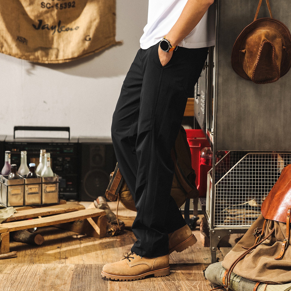 美式薄款冰絲涼感卡其色褲子男款夏季寬鬆直筒長褲城市通勤休閒褲