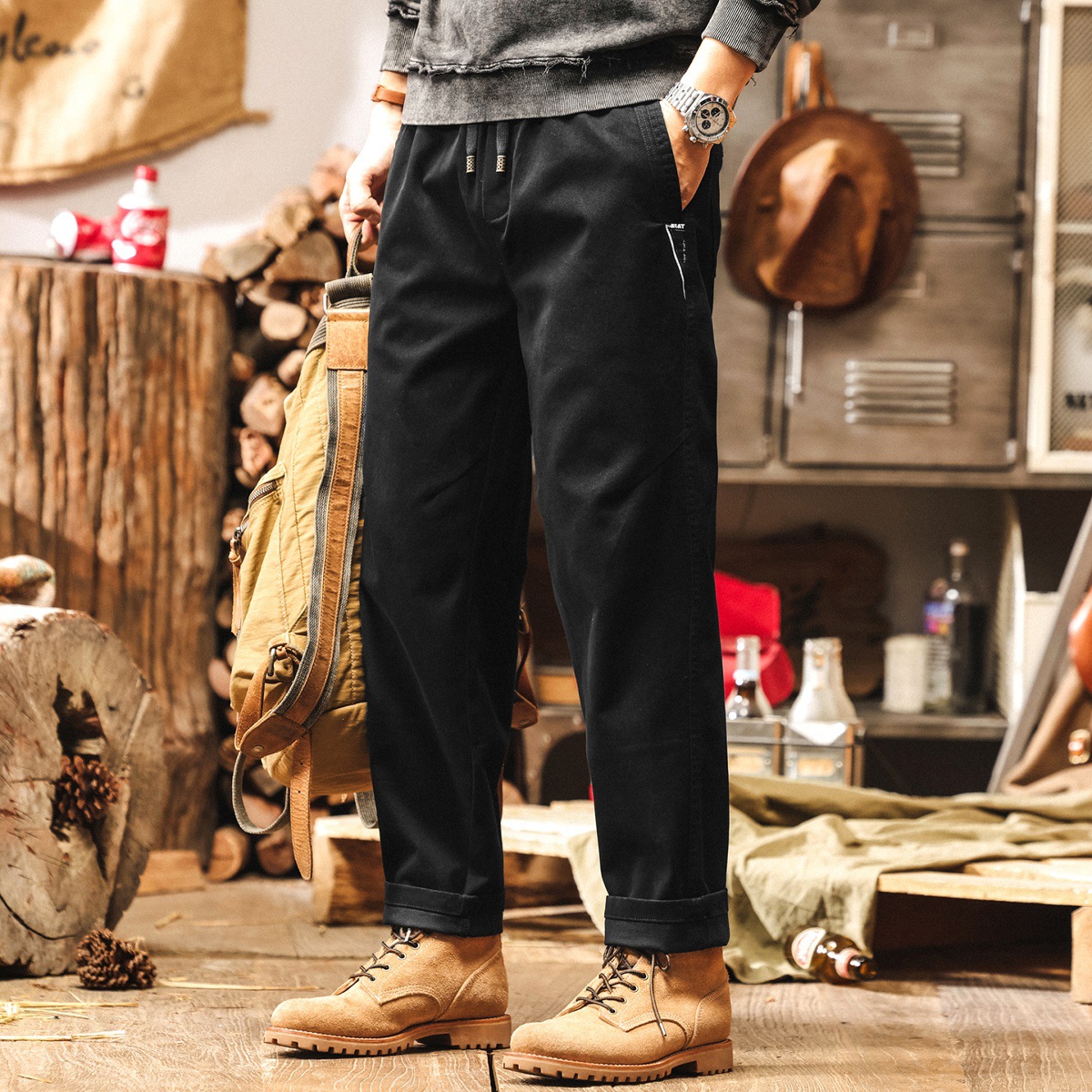 美式覆古秋季褲子男2025新款寬鬆直筒男士休閒褲春秋潮流工裝長褲