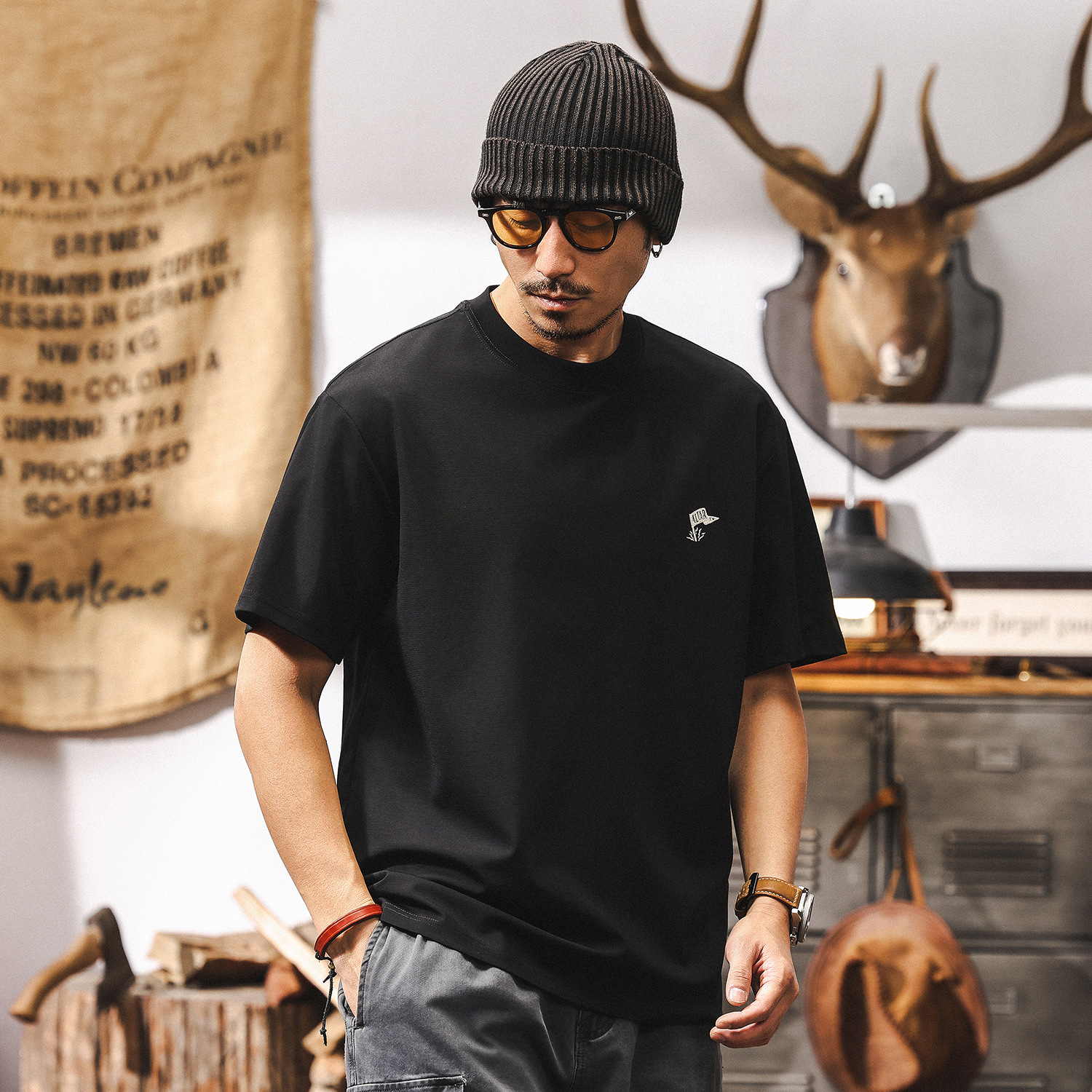 親膚順滑桑蠶絲萊賽爾T恤男士短袖夏季涼感2025新款美式休閒上衣T