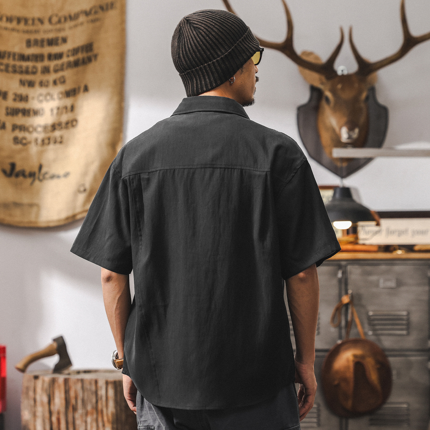 萊賽爾天絲親膚垂感短袖襯衫男夏季潮牌寬鬆輕熟風高級感男士襯衣