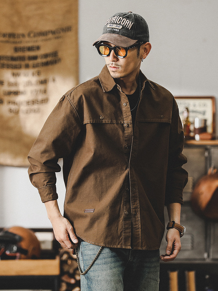 硬漢獵裝工裝襯衫男長袖美式重磅復古城市戶外通勤休閒襯衣外套男