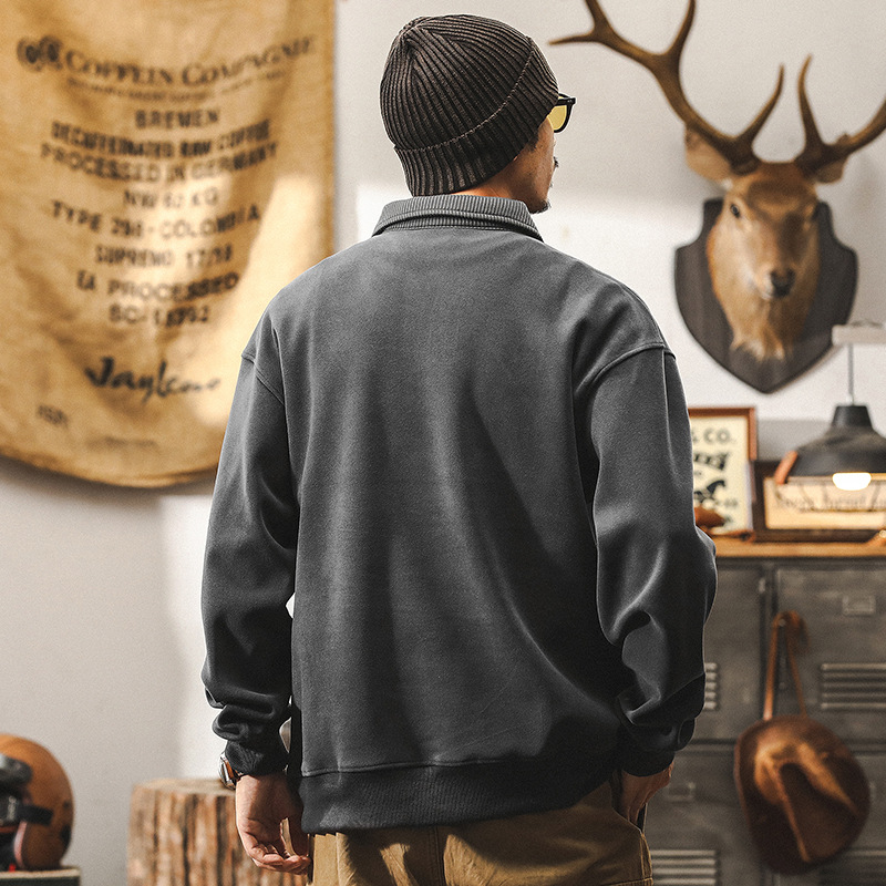 美式復古重磅保暖雙面絨衛衣男冬季潮牌半拉鍊POLO衫秋冬款外套男