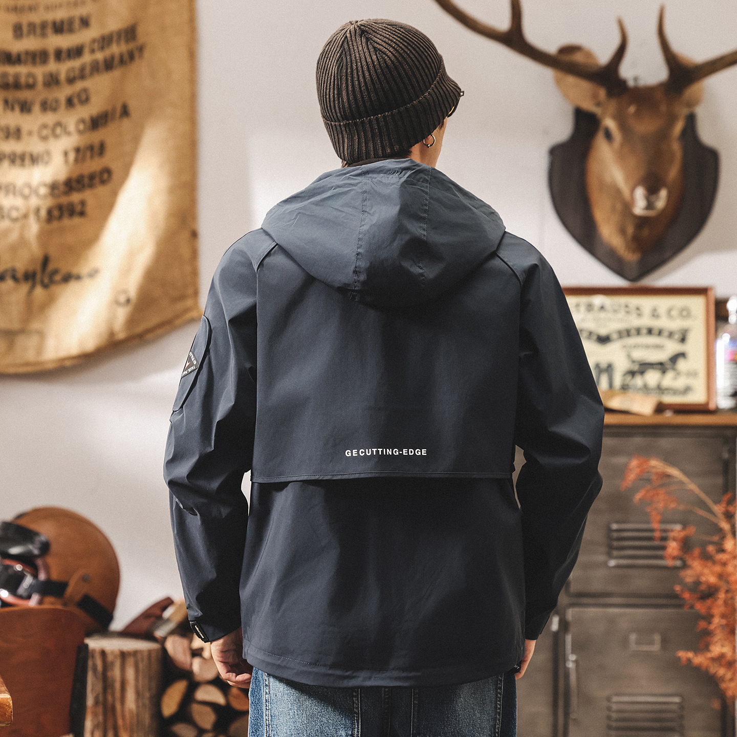 美式復古防風工裝外套男春秋連帽男士潮流山系戶外教練獵裝夾克男