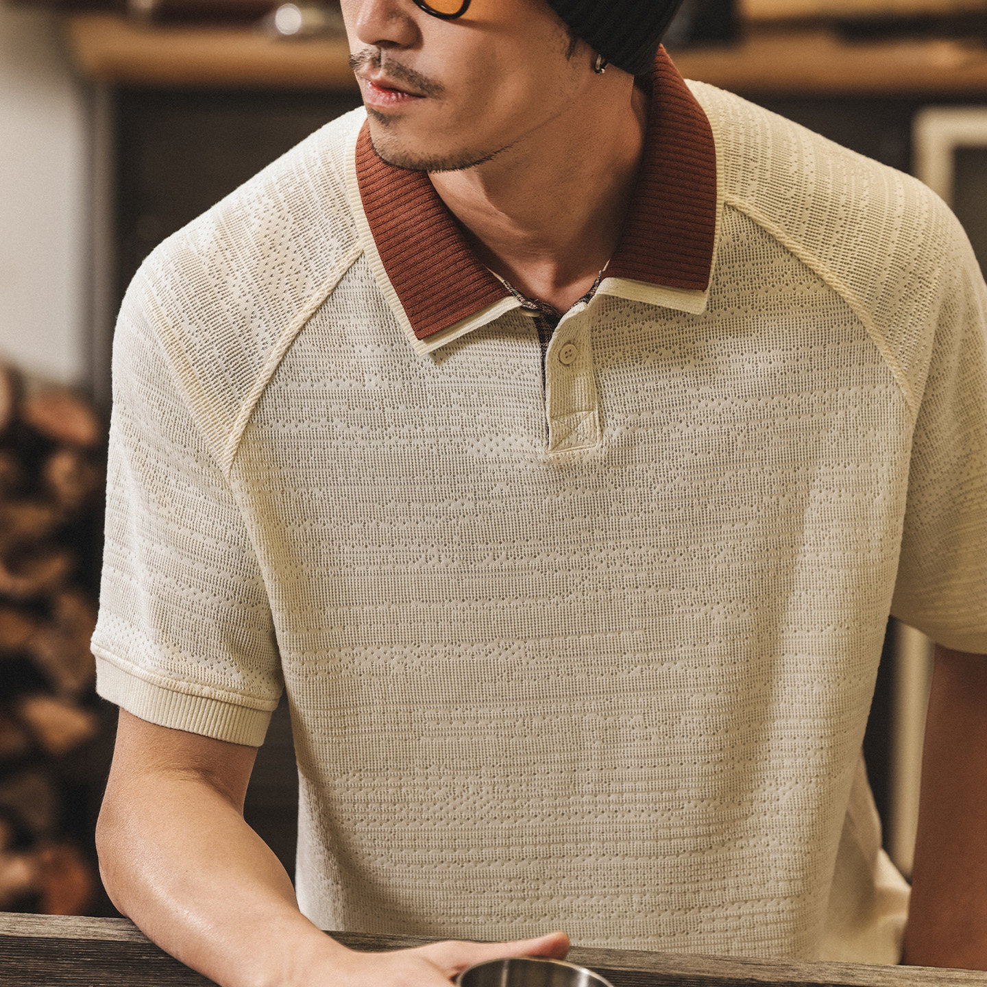 美式復古針織提花Polo衫短袖男夏季潮牌休閒假兩件T恤男寬鬆上衣