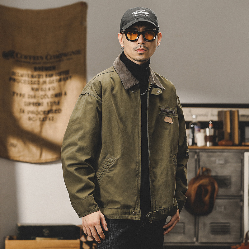 美式重磅復古珠帆布工裝夾克男秋冬款潮牌寬鬆戶外底特律獵裝外套