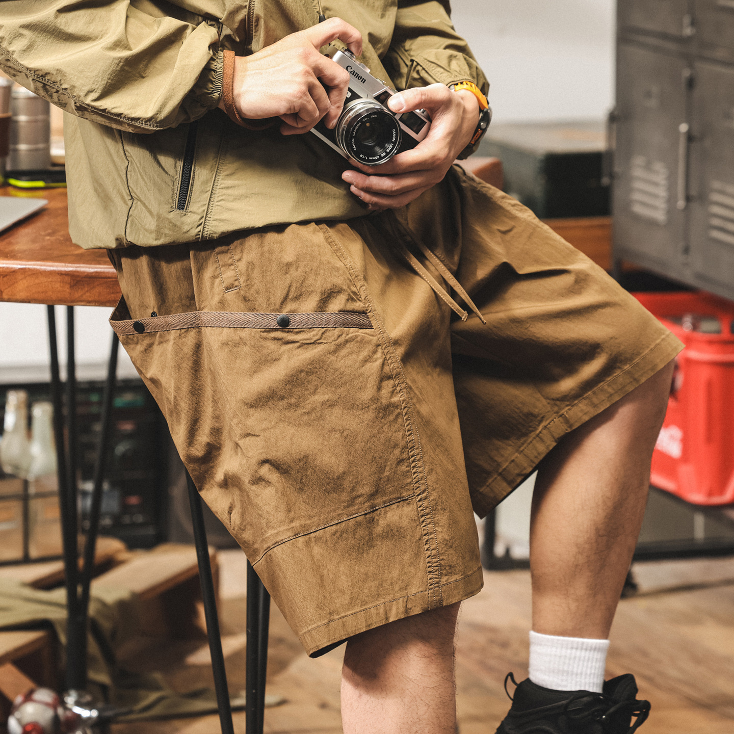 美式復古工裝短褲男夏季薄款戶外潮牌直筒速幹五分褲寬鬆潮牌中褲