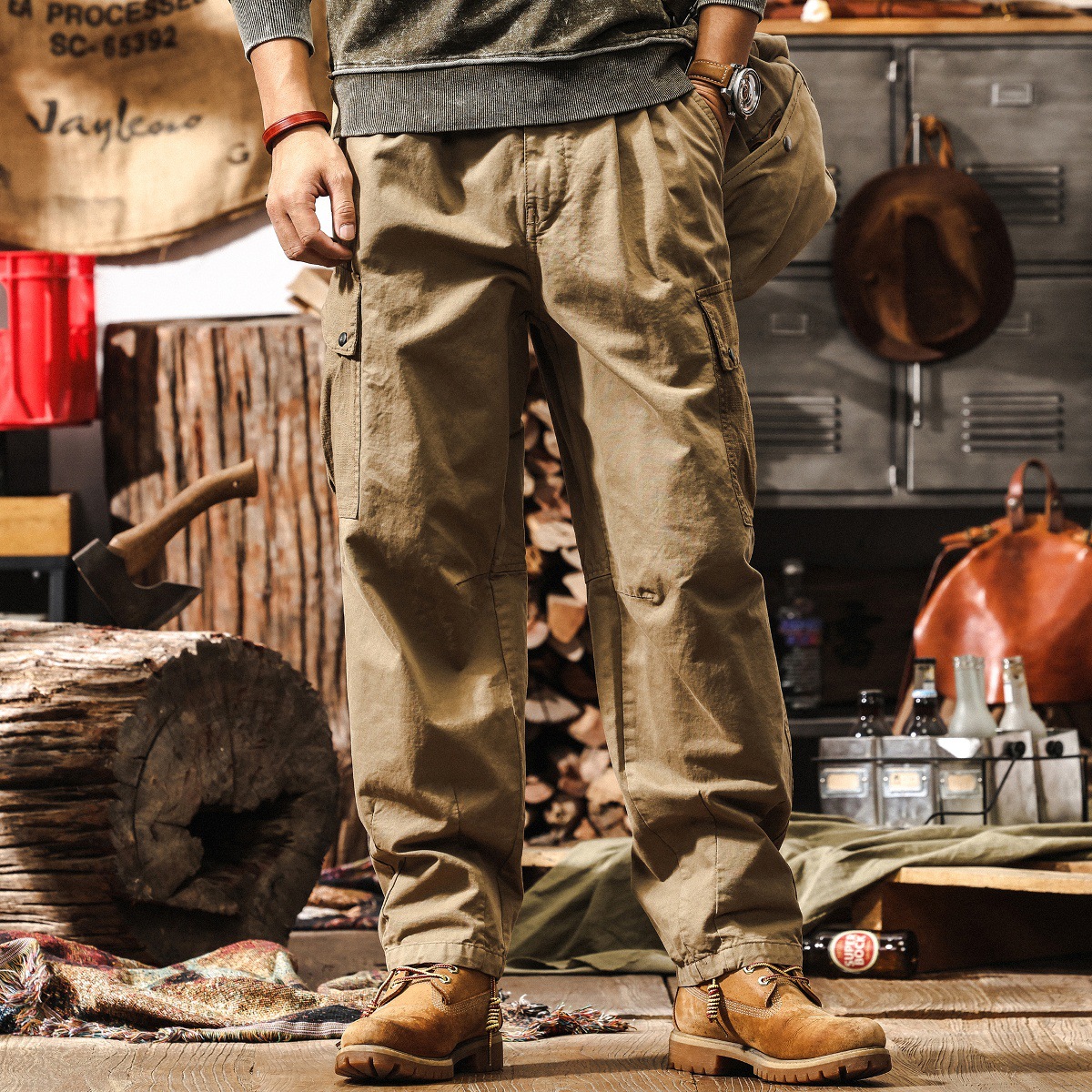 美式復古潮牌耐磨工裝褲子男2025秋季新款戶外寬鬆直筒男士休閒褲