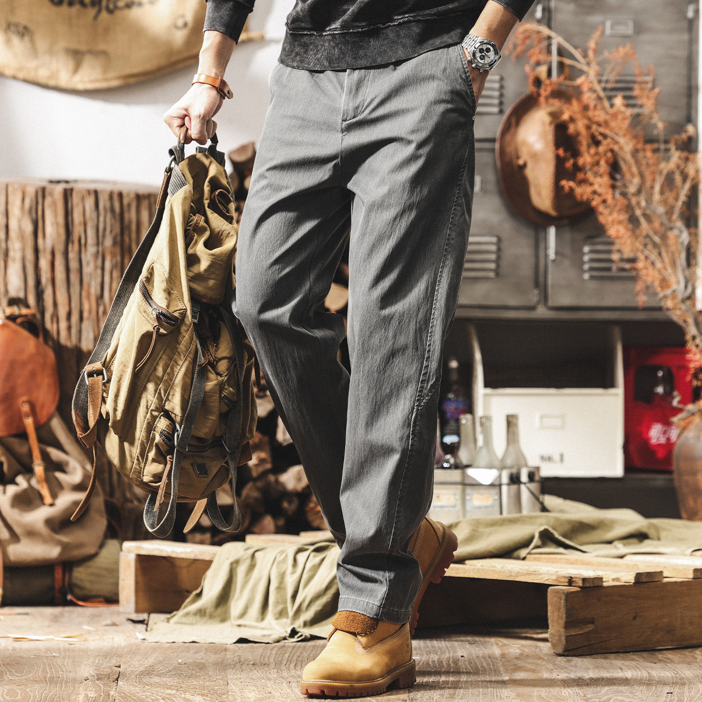 美式復古直筒工裝褲子男2026新款春季男褲潮牌簡約寬鬆休閒長褲男