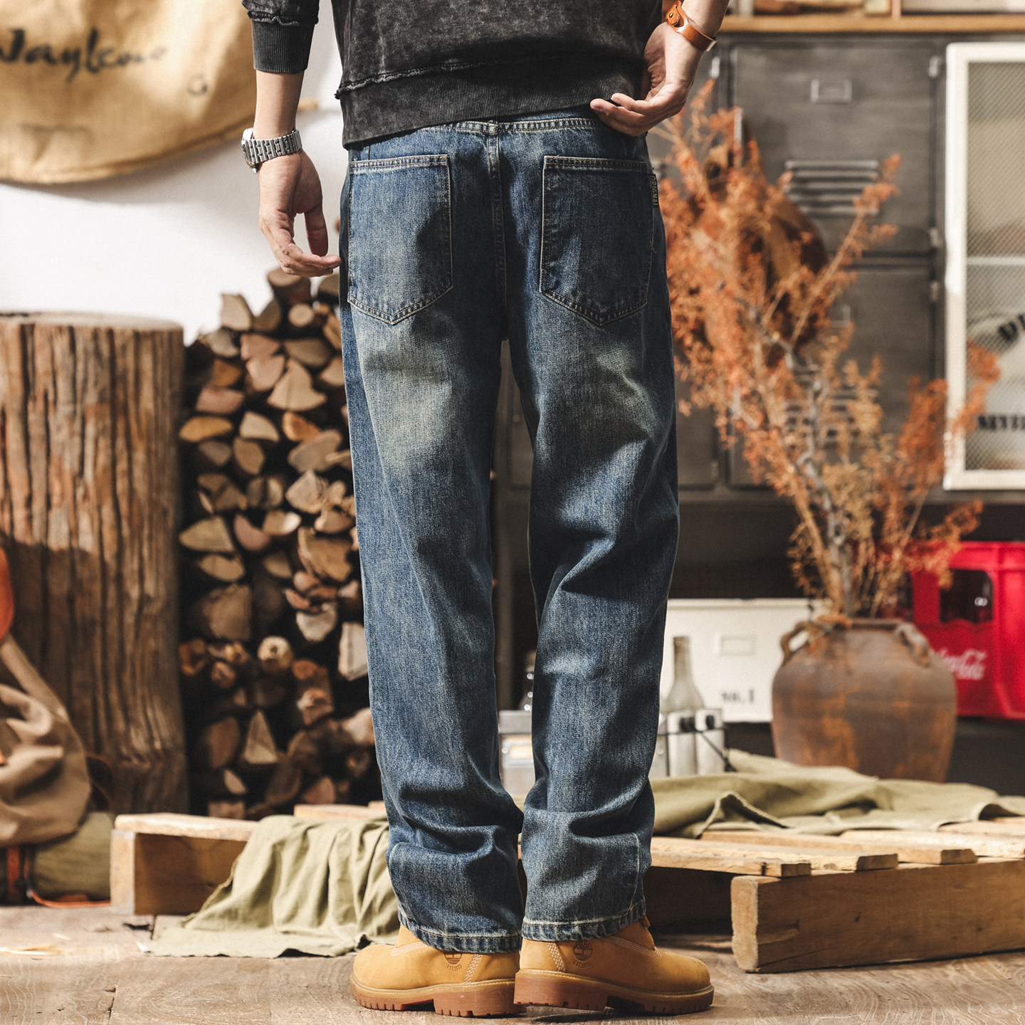 美式復古水洗加絨牛仔褲男冬季加厚男士褲子直筒潮牌寬鬆休閒褲男