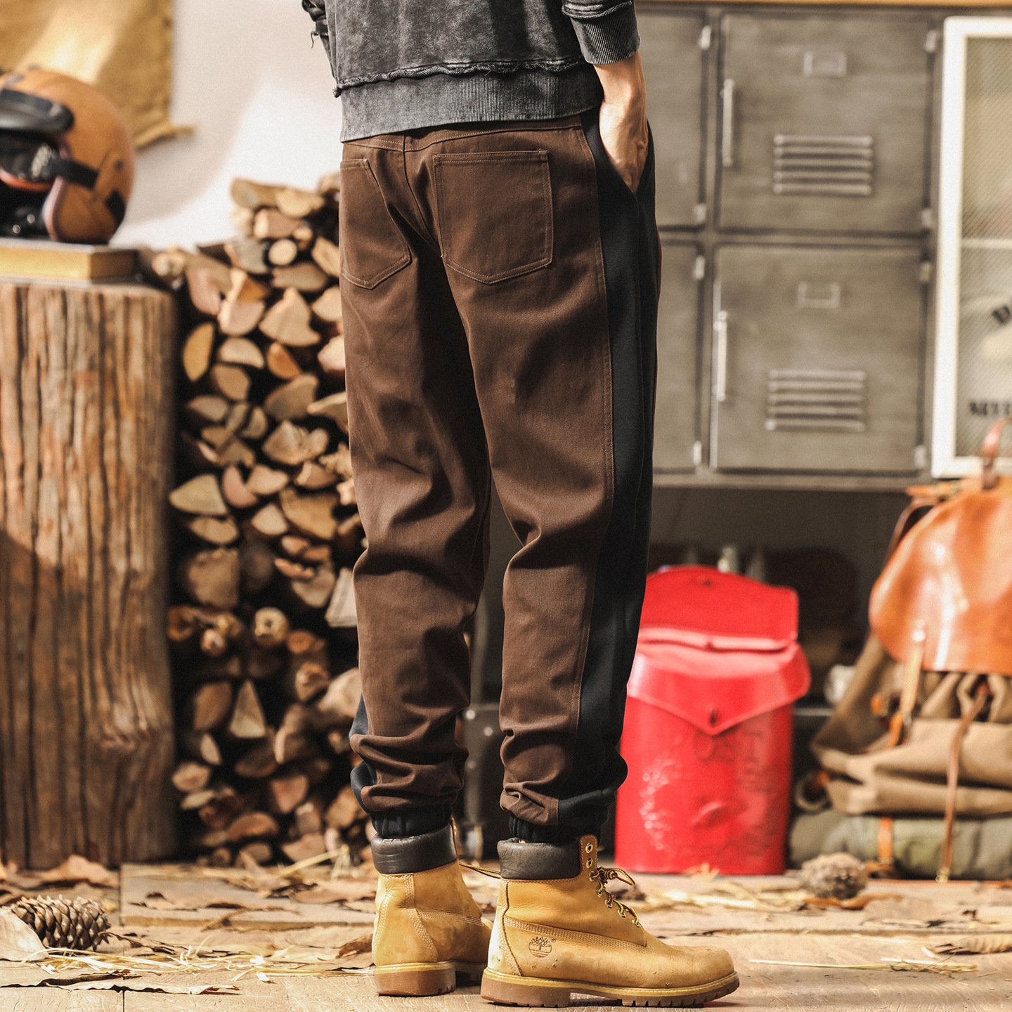 美式復古潮流設計感休閒褲男寬鬆2025新款針織拼接秋季男士褲子潮