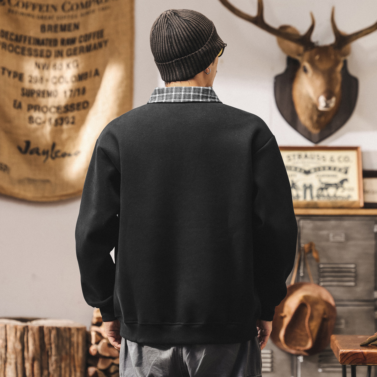 美式復古假兩件衛衣男春秋2025新款寬鬆大碼重磅男士休閒上衣秋季