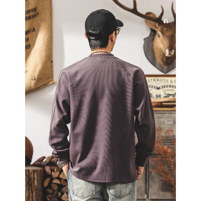 美式復古紫色衛衣男春秋新款簡約潮流300g重磅T恤男長袖寬鬆上衣