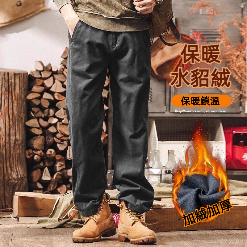 美式復古工裝褲子男款加絨2025冬季新款直筒男士褲子寬鬆休閒長褲