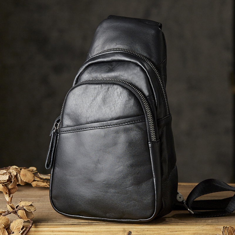 手工真皮胸包男士斜挎包时尚百搭头层牛皮胸前包斜背包通勤男包潮