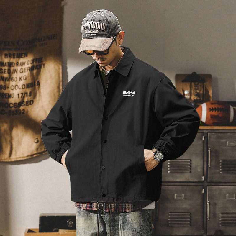 杰雷諾美式潮牌山系印花飛行員夾克男秋冬款休閒翻領教練服外套男