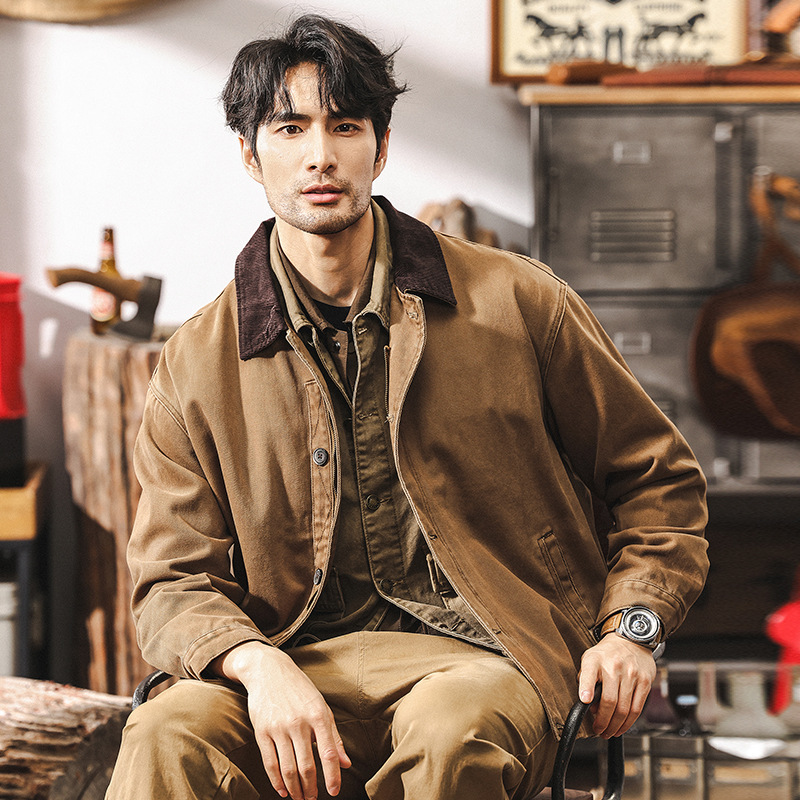 美式復古重磅工裝外套男秋冬款經典N-1甲板服阿美咔嘰休閒夾克男