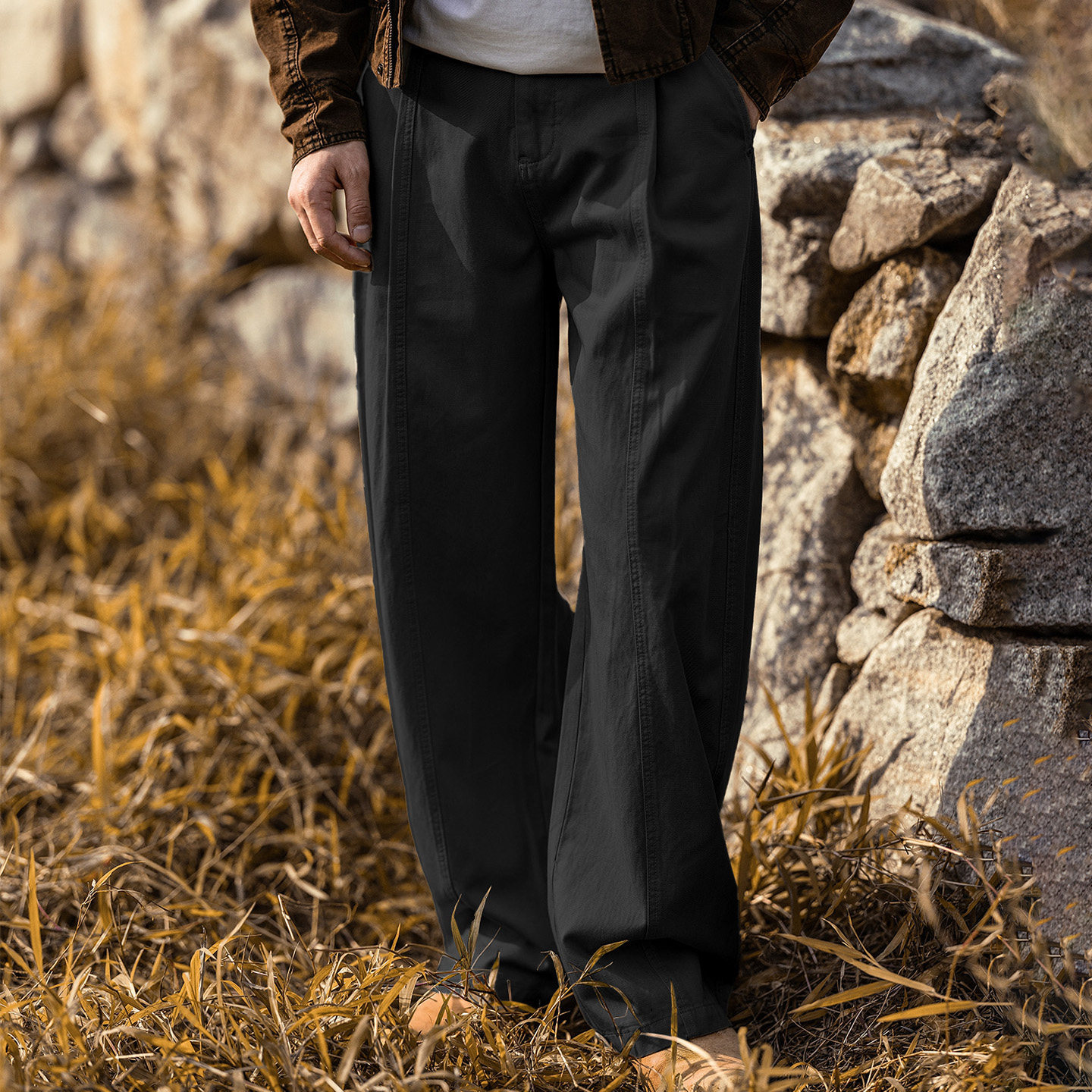 美式復古萊賽爾薄款寬鬆闊腿褲春季2026新款潮牌直筒男士休閒褲子