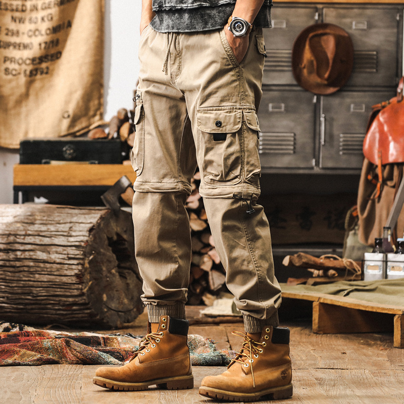 美式復古工裝褲子男秋季潮牌寬鬆休閒褲男戶外機能獵裝束腳戰術褲