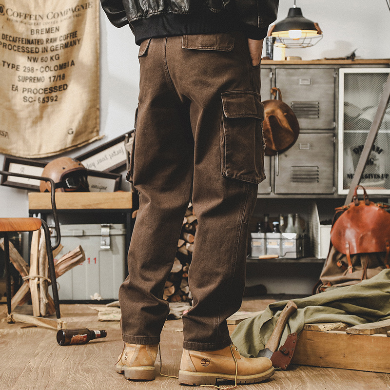 傑雷諾美式複古工裝褲男秋季潮牌多口袋寬松大碼刺繡褲子男款