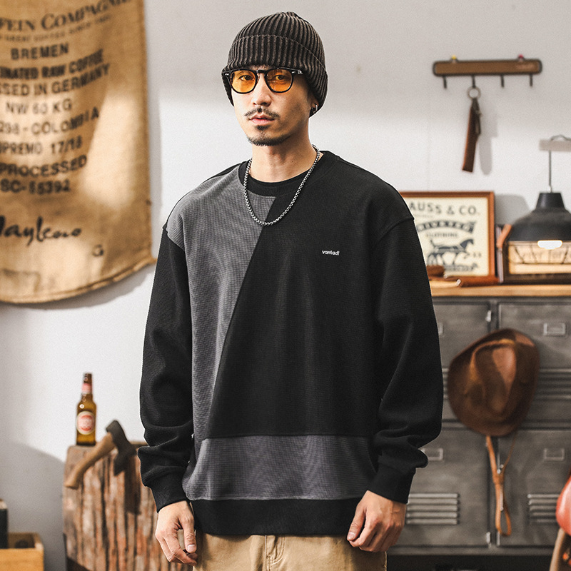 美式復古簡約430g重磅衛衣男秋季新款潮牌撞色肌理感男款休閒上衣