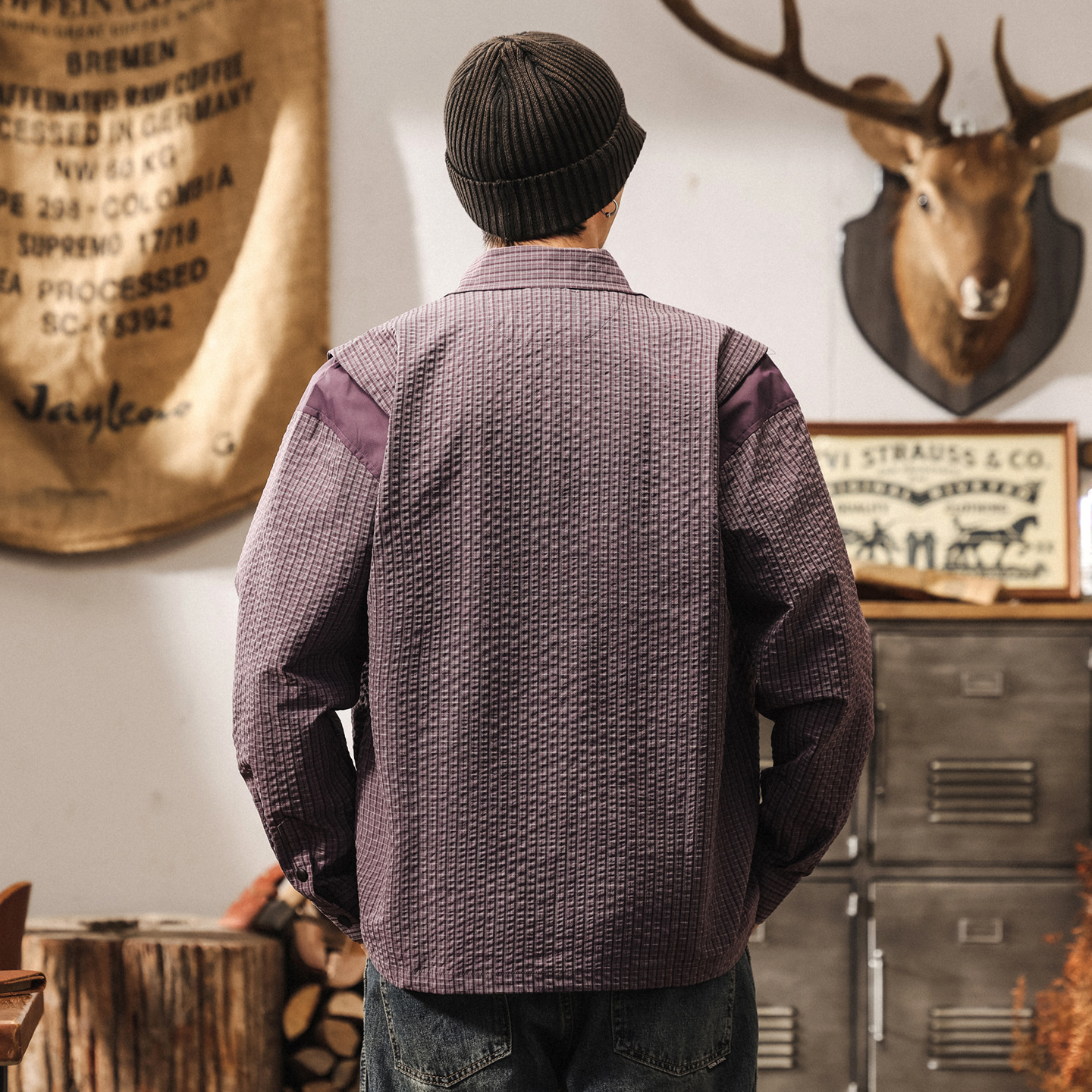 美式復古空氣層蓬鬆感格子襯衫男長袖2025新款寬鬆男士外套春秋款