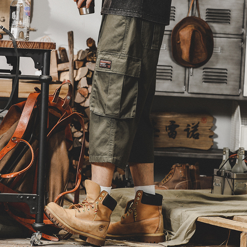 美式複古工裝短褲男夏季薄款休閑七分褲男寬松直筒男士短褲潮