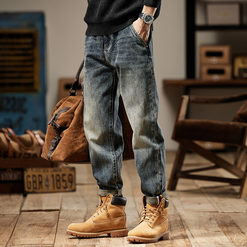 美式復古牛仔褲男2025新款春秋季微錐直筒寬鬆休閒潮牌水洗褲子男
