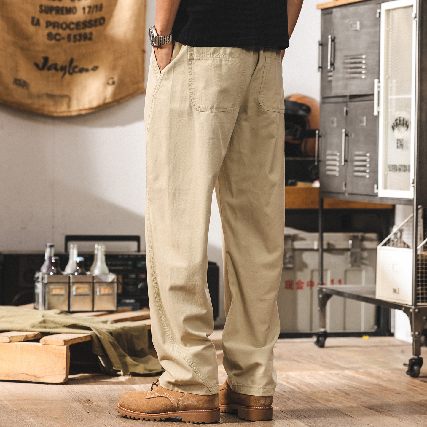 夏季薄款萊賽爾休閒褲男士2025新款潮牌寬鬆直筒卡其色工裝長褲子
