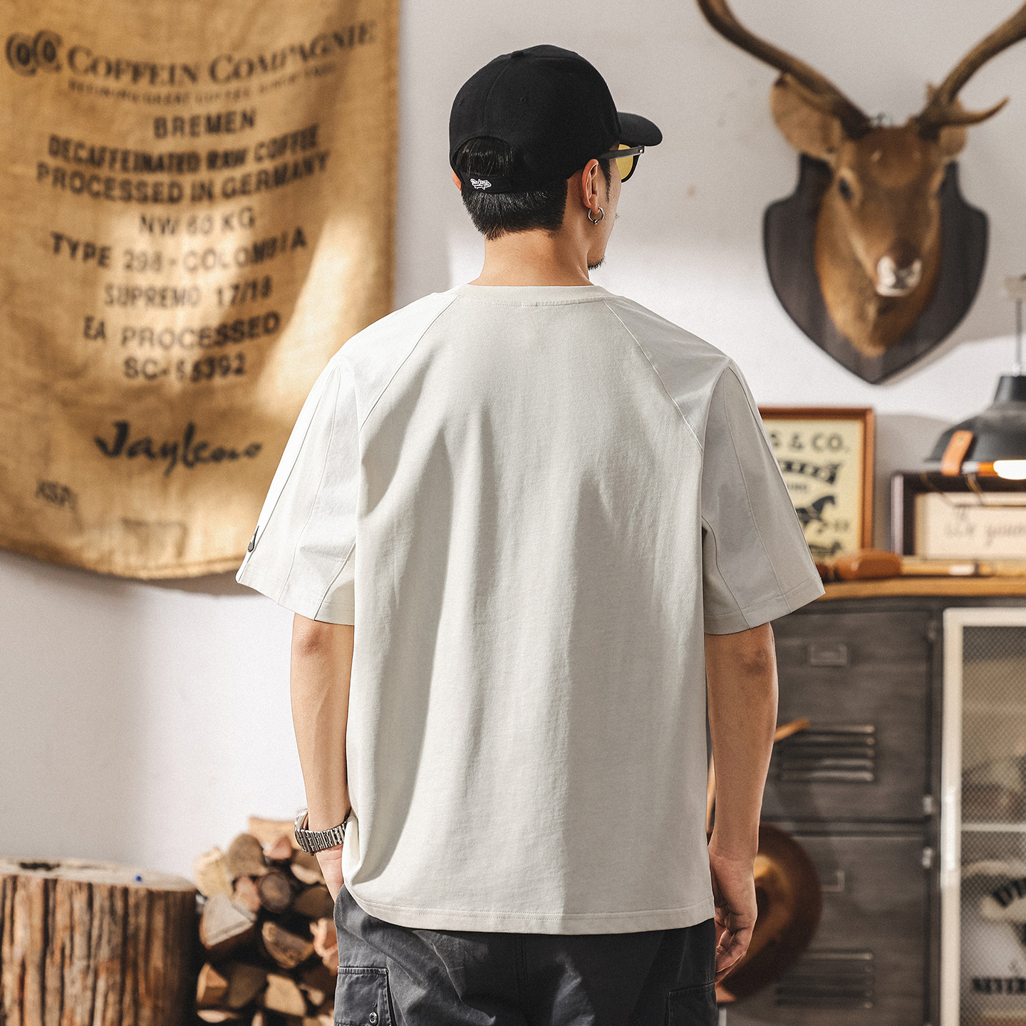 美式復古重磅T恤男短袖夏季新款拼接高級感寬鬆男生半袖上衣T