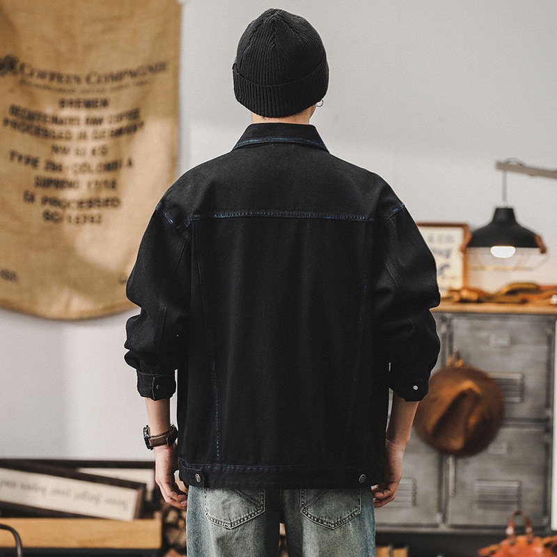 春季新款男士休閒夾克2024新款潮牌高級感手工擦色工裝牛仔外套男