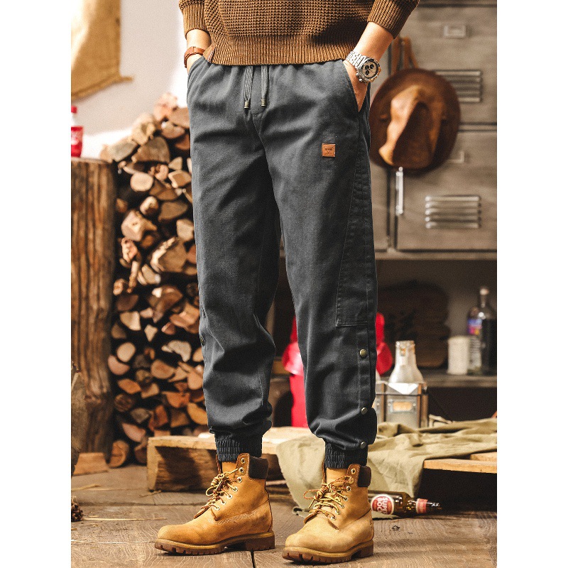 美式重磅雪花絨褲子男春秋復古潮牌工裝休閒褲男寬鬆直筒秋季長褲