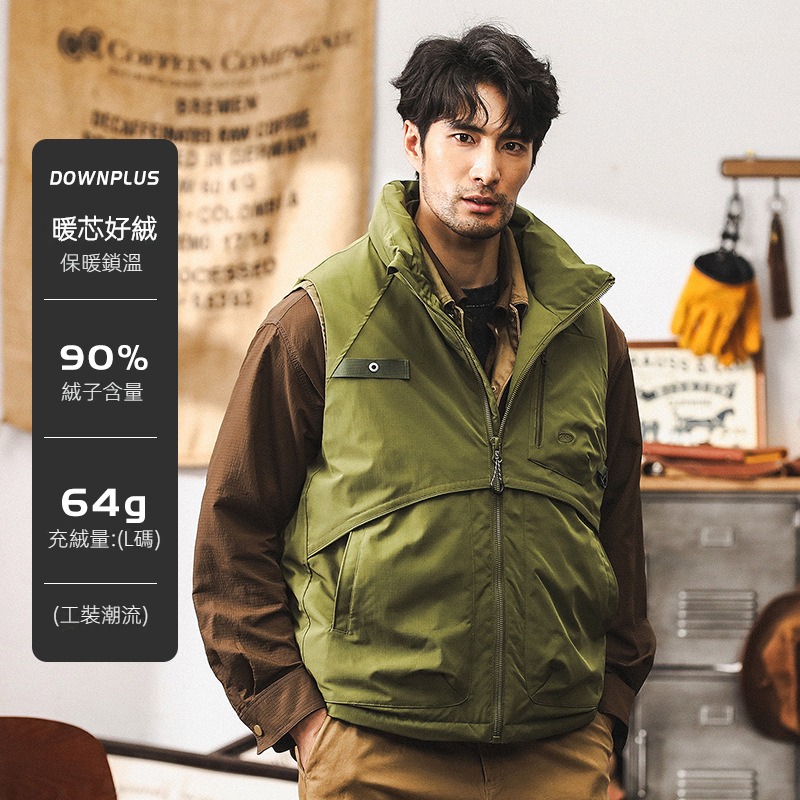 90白鴨絨美式復古羽絨馬甲男冬季寬鬆潮牌工裝羽絨服男款冬季外套