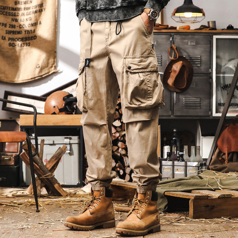 美式復古工裝褲子男秋季寬鬆潮牌束腳戶外獵裝機能大口袋休閒褲男
