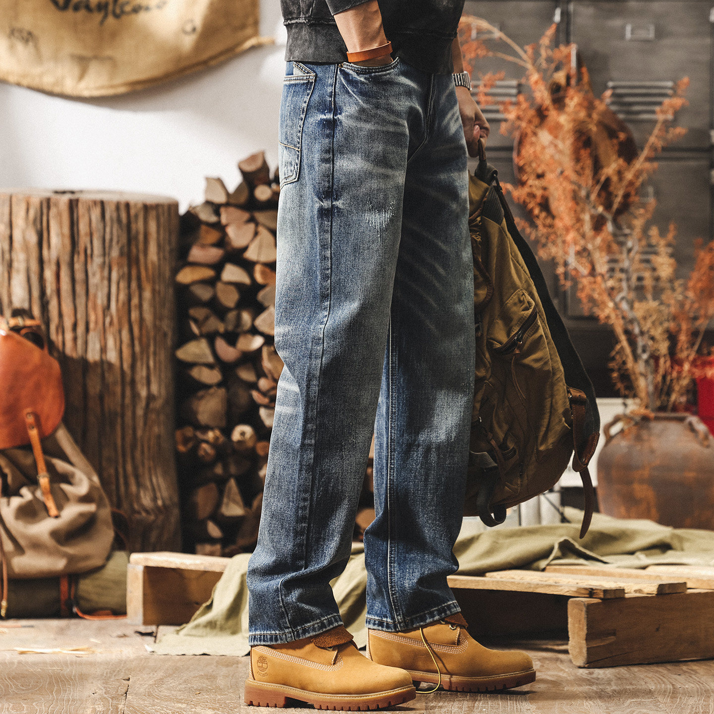 美式復古重磅潮牌寬鬆牛仔褲男春季新款直筒男士褲子水洗休閒長褲