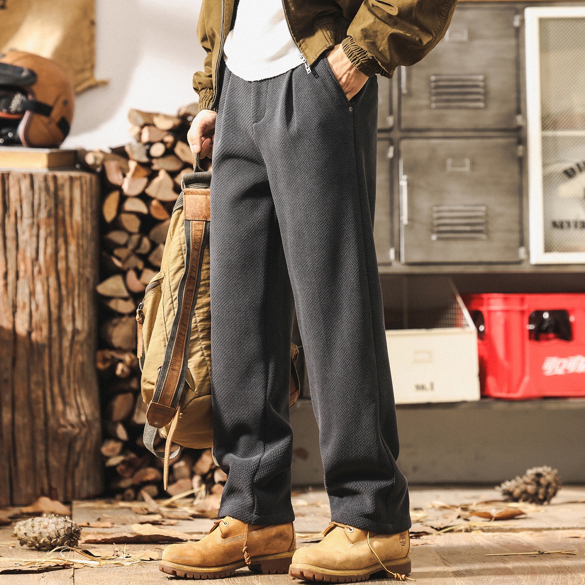 高級感雪尼爾褲子男士2025新款秋冬加厚潮牌寬鬆直筒美式休閒褲男