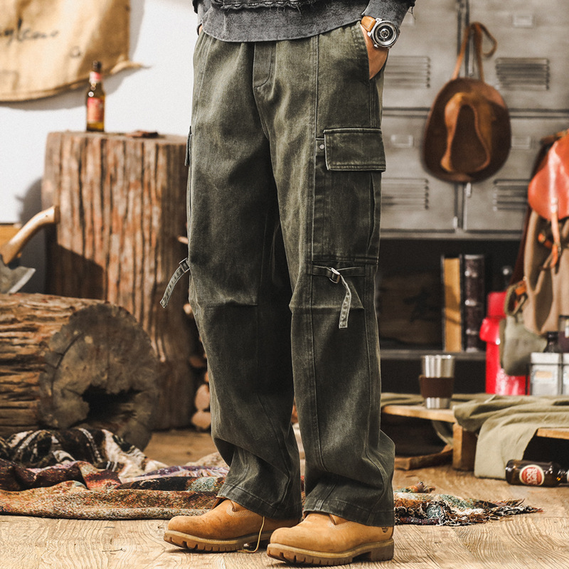 美式復古卡其色工裝褲子男春季潮牌寬鬆直筒褲男2025新款休閒長褲