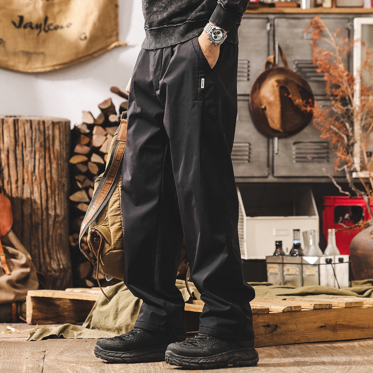 美式復古直筒加絨褲子男士2025新款冬季加厚潮牌男褲寬鬆休閒長褲