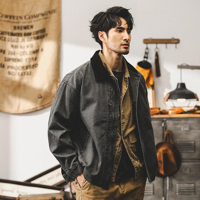 傑雷諾美式複古工裝外套男秋季寬松水洗潮牌古著硬漢底特律夾克男