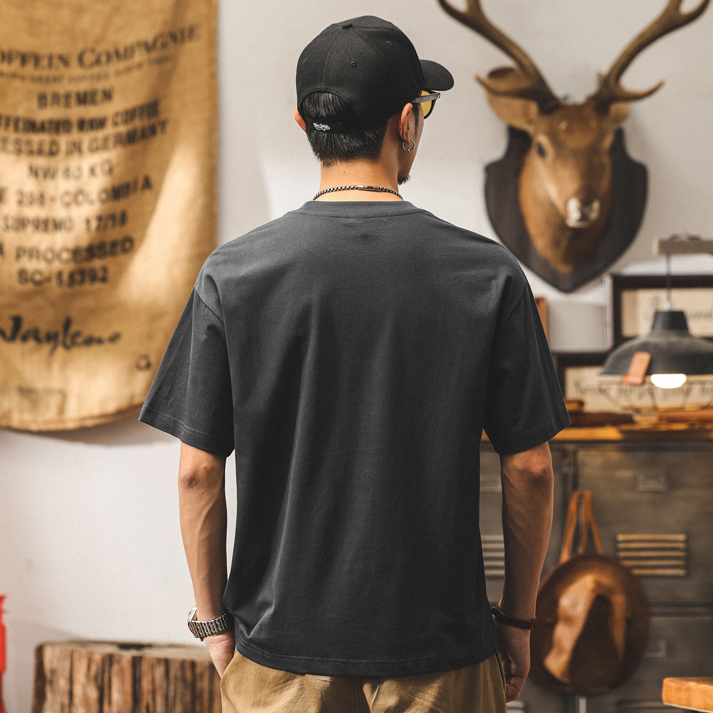 美式高級質感短袖男士T恤夏季新款潮牌拼接撞色上衣T寬鬆男裝體恤