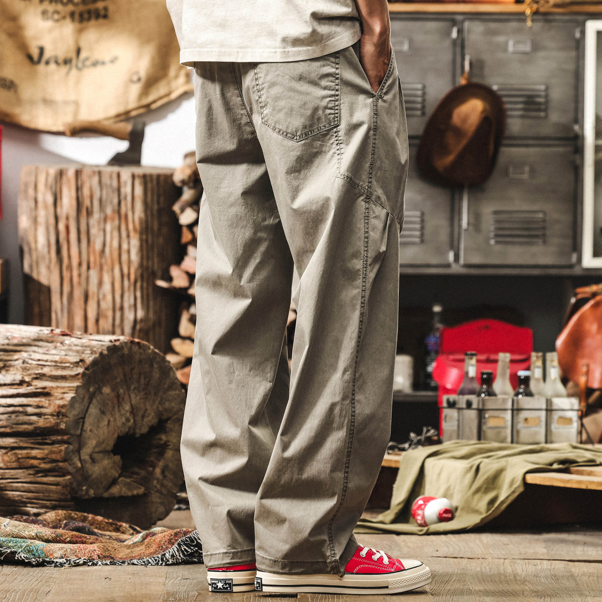 美式復古工裝褲男2025新款夏季薄款直筒休閒褲子寬鬆闊腿男士長褲