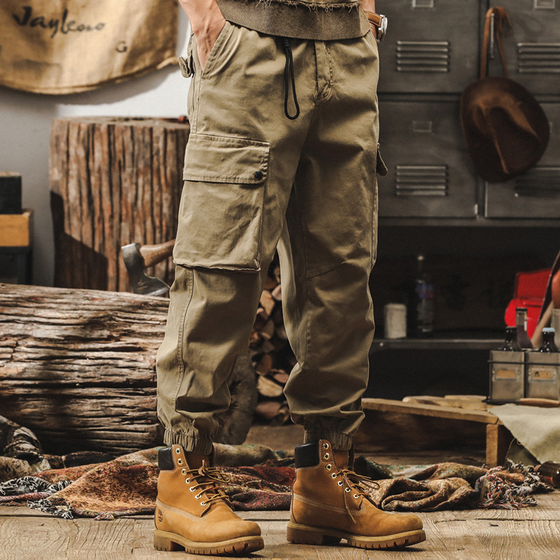 美式復古卡其色工裝褲男春季2025新款潮牌戶外通勤寬鬆束腳休閒褲