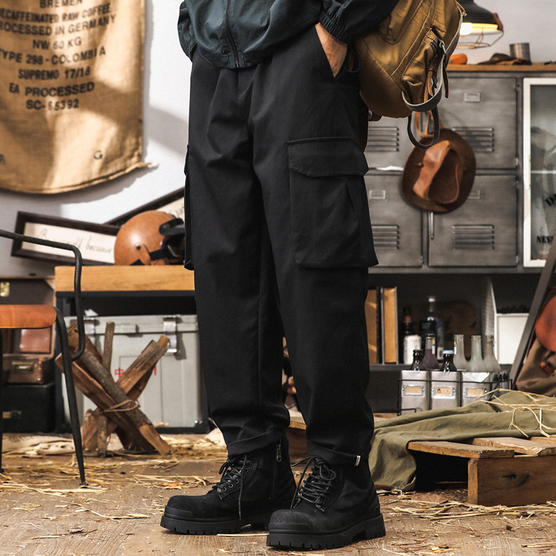 美式復古工裝褲子男秋季潮牌卡其色褲子男春秋寬鬆直筒男士休閒褲