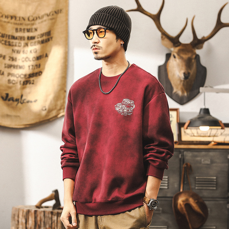 美式復古300g重磅紅色衛衣男秋冬款潮牌衣服男士秋季寬鬆上衣男款