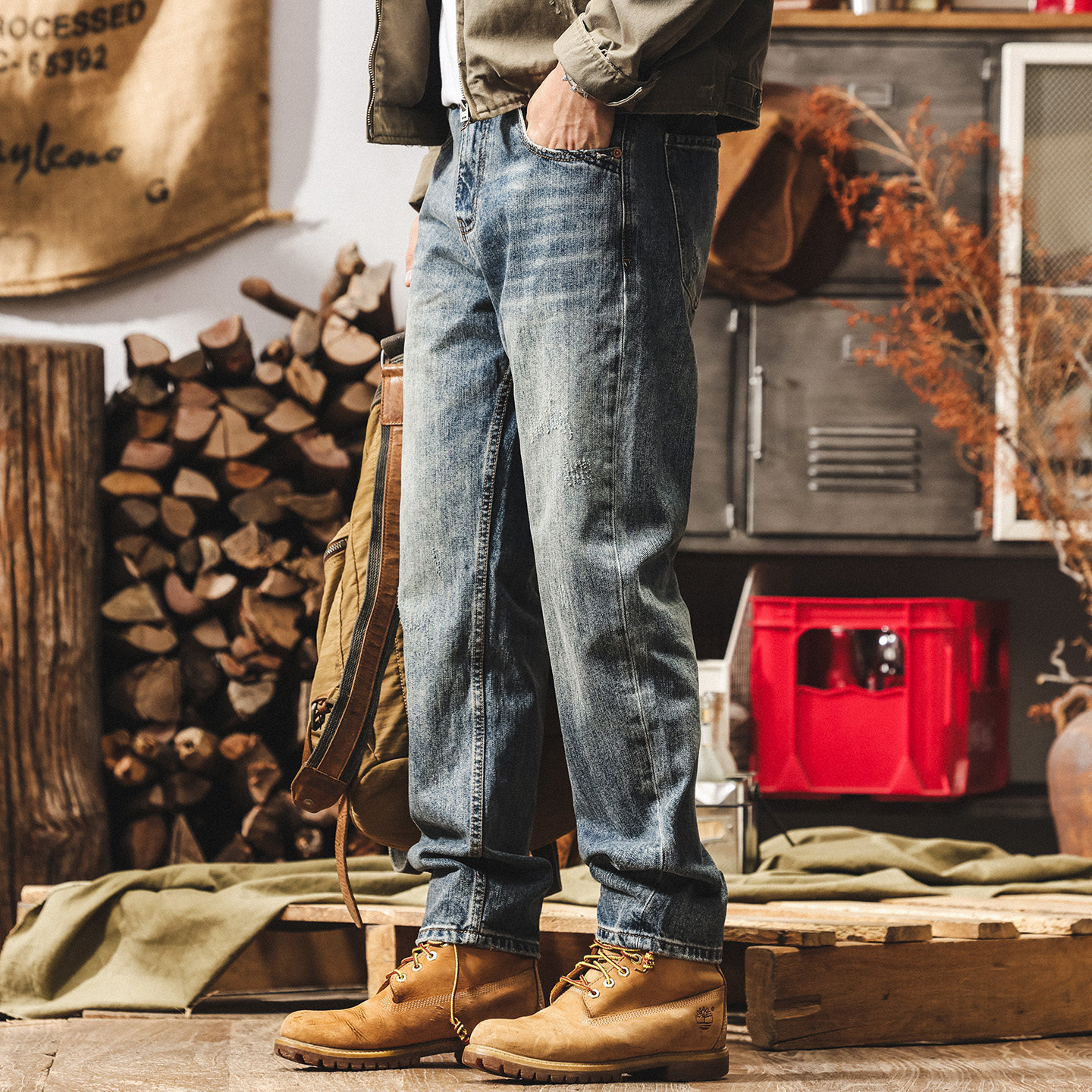 美式復古直筒牛仔褲男2026新款春季新款破壞風帥氣潮牌寬鬆長褲子