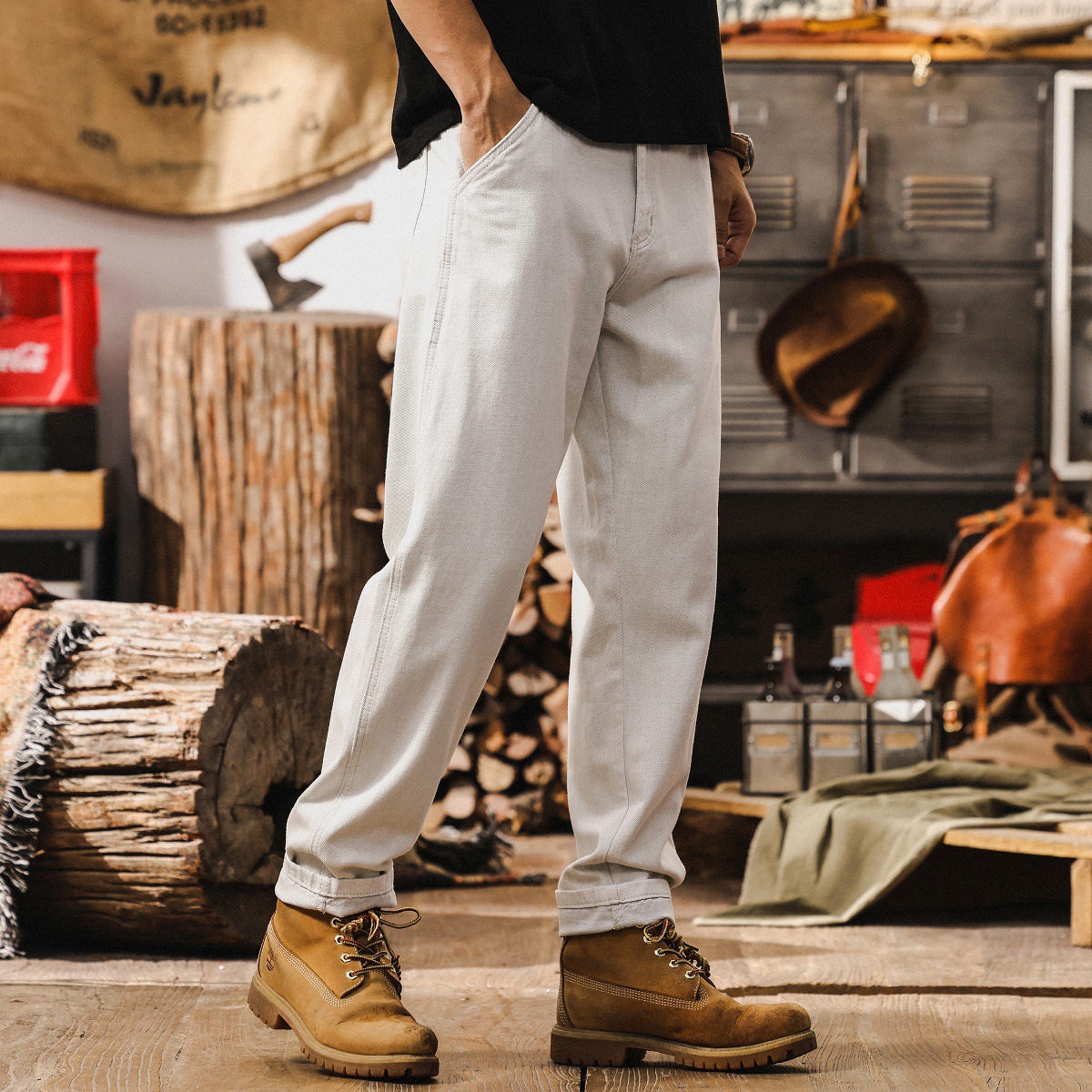 美式復古白色牛仔褲男夏季2025新款潮牌褲子男寬鬆直筒男士休閒褲