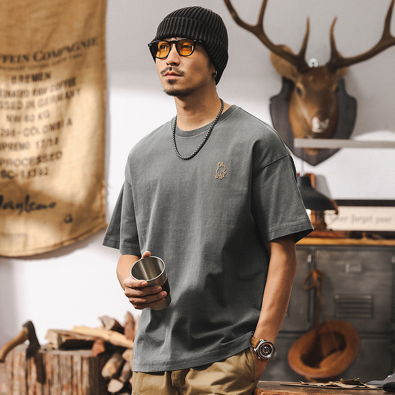 美式復古250g重磅T恤男短袖2025夏季新款潮流百搭T恤男士休閒上衣