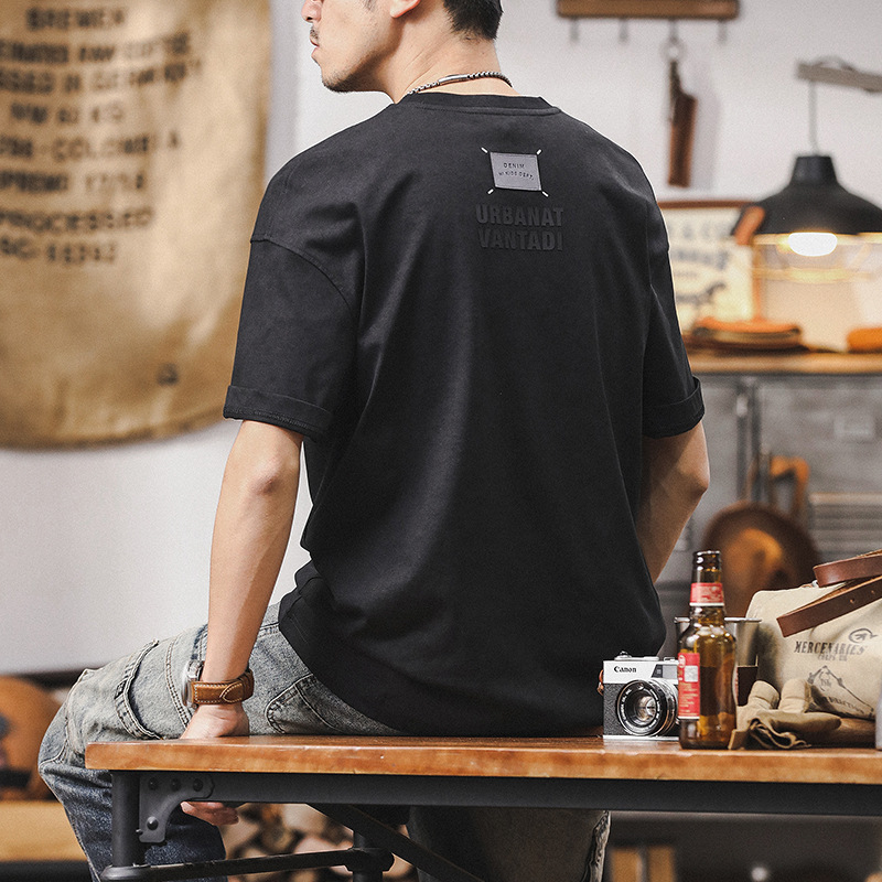 雙紗重磅T恤短袖男夏季2024新款涼感美式復古扎染半袖寬鬆上衣男