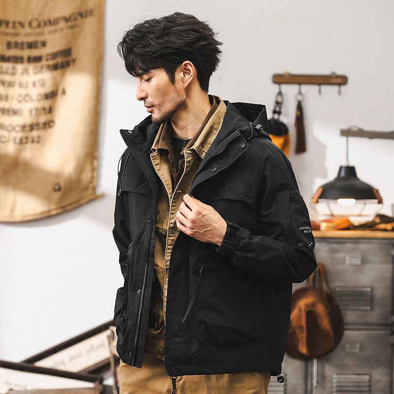 美式戶外三防衝鋒衣外套男春秋款寬鬆潮牌硬漢獵裝戰術工裝夾克男